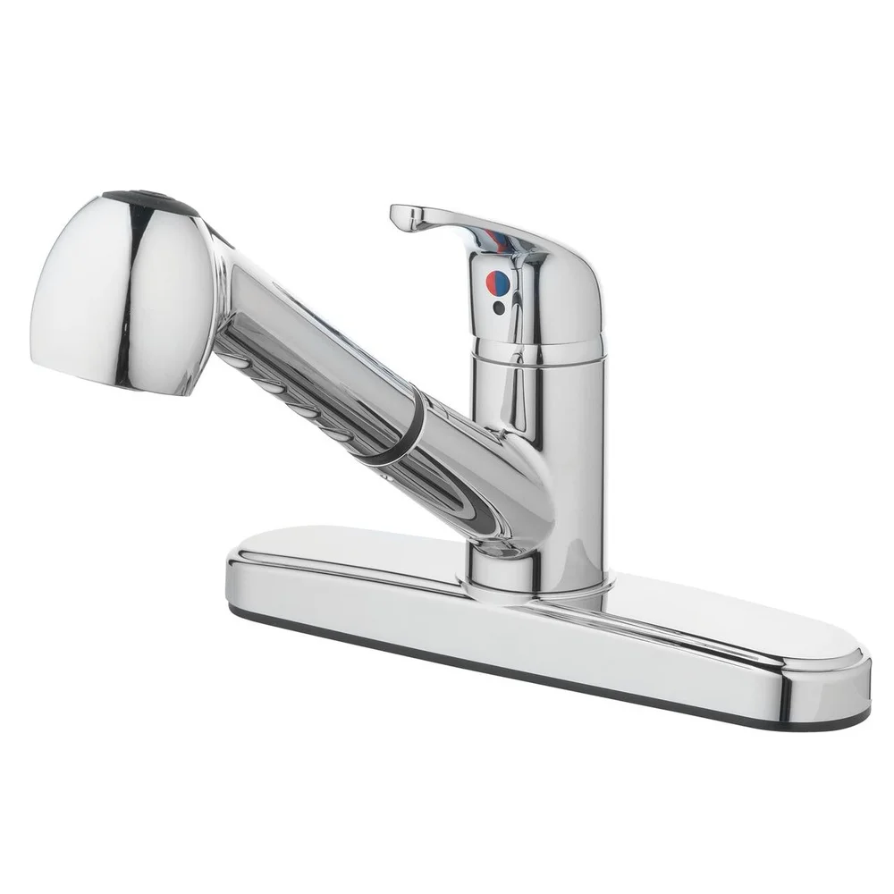 Single Handle Kitchen Sink Faucet Pull-Out Sprayer Chrome Finish Two Function Stream Spray 8 GPM Flow Rate Drip Free Ceramic