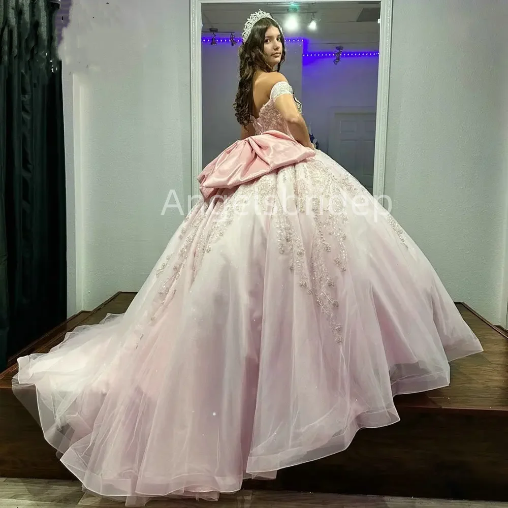 Angelsbridep-Robe de soirée rose élégante, bling, robe de Rh, robes de Quinceanera, appliques en dentelle, robe de soirée, femme, éducatif, F. C.