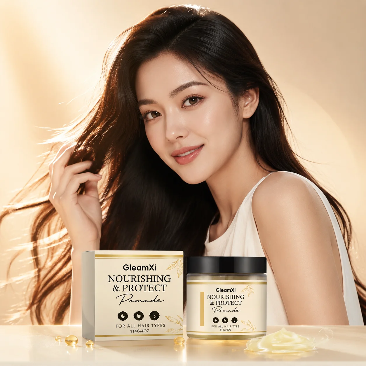 GleamXi Nourishing & Protect Pomade Relieve Dryness Define Hairstyle Strengthen Hair Non‑Greasy All‑Day Hold Hair Styling Pomade