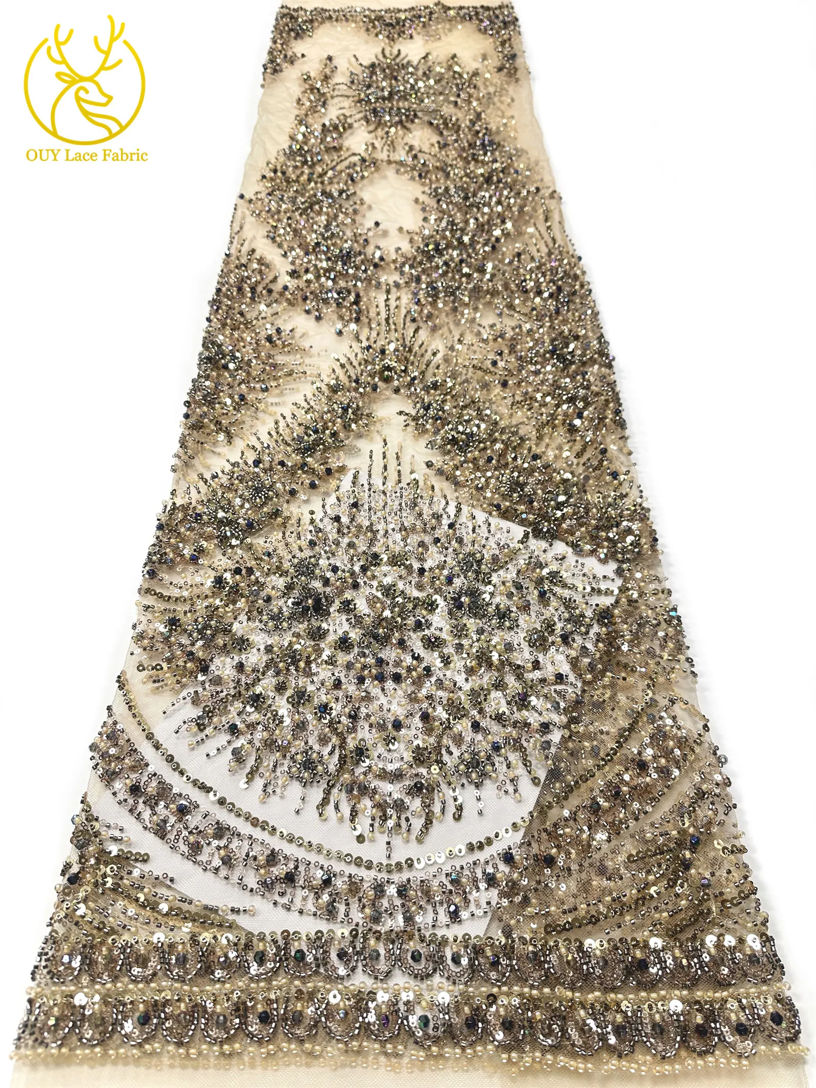 Eleganter und wunderschöner afrikanischer Perlen-Spitzenstoff 2026 Hochwertiger französischer Pailletten-Spitzenstoff für Damen-Abendkleider – Detail 17