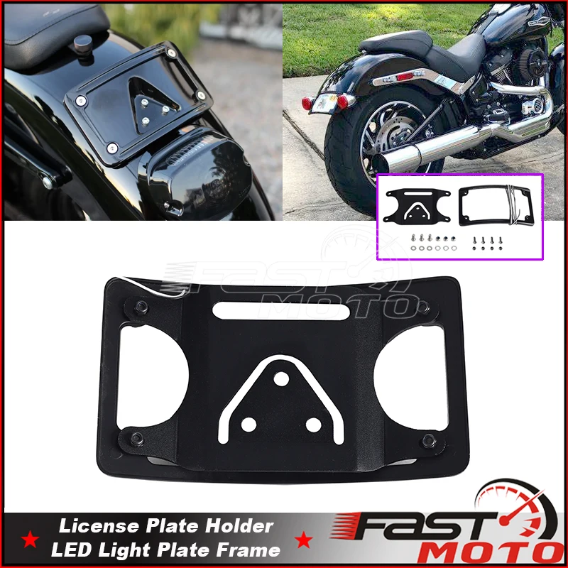 LED Curved Motorcycle License Plate Frame License Number Bracket Mount Holder For Harley Softail FLSTC FLST FLSTF FLSTFB FLHCS