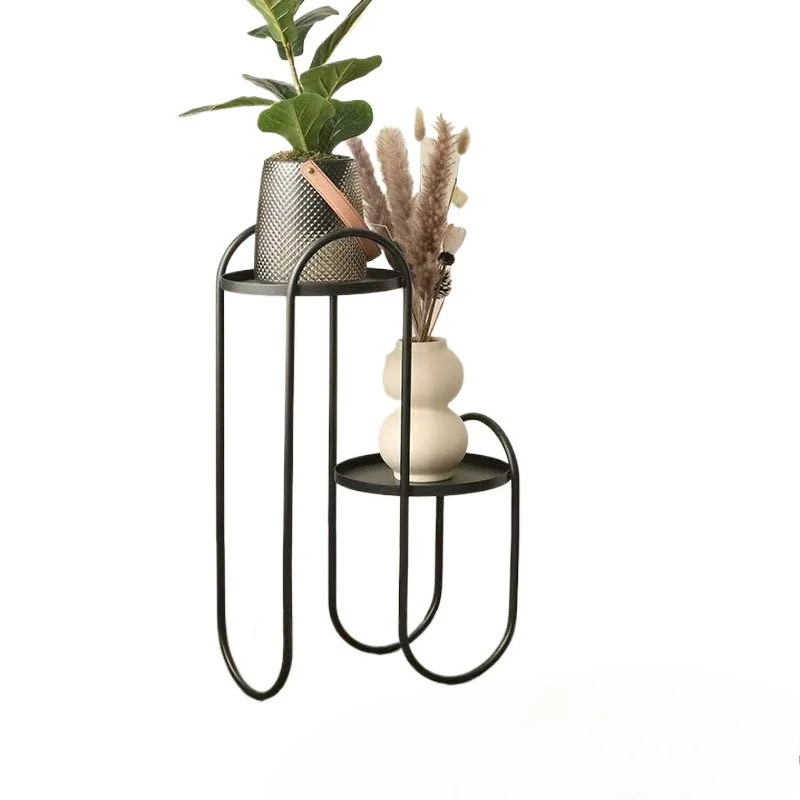 

Simple indoor and outdoor wrought iron flower stand balcony living room metal movable double shelf