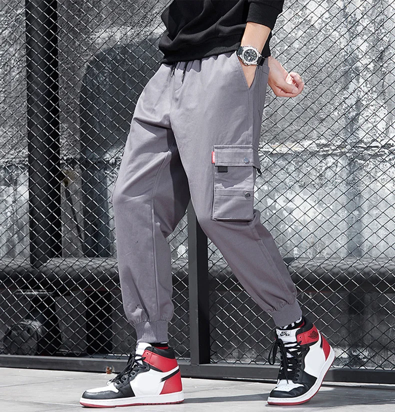 

Men's Korean Camo Cargo Pants Spring Summer Loose Cropped Joggers Student Casual Streetwear Military Trendy