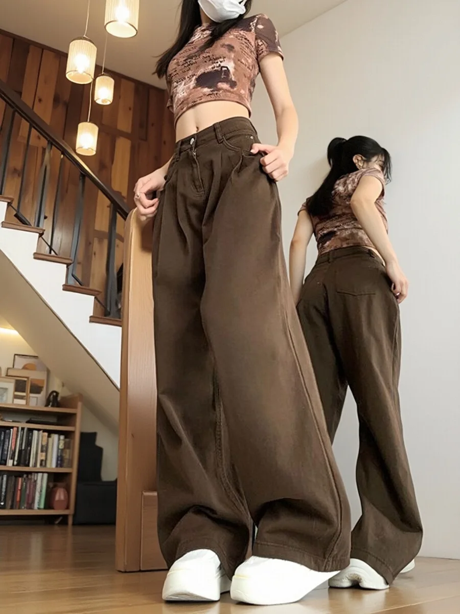 

Slimming Straight Leg Wide Leg Jeans Women's Spring Autumn Loose High Waist Casual Drapey Floor Length Trendy Jeans