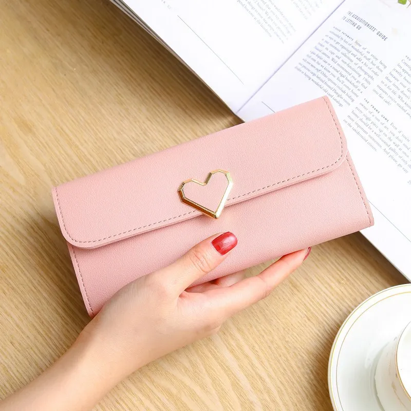 Portefeuilles longs en forme de cœur d\'amour pour femmes et filles, porte-monnaie, porte-cartes, pochette pour téléphone, luxe