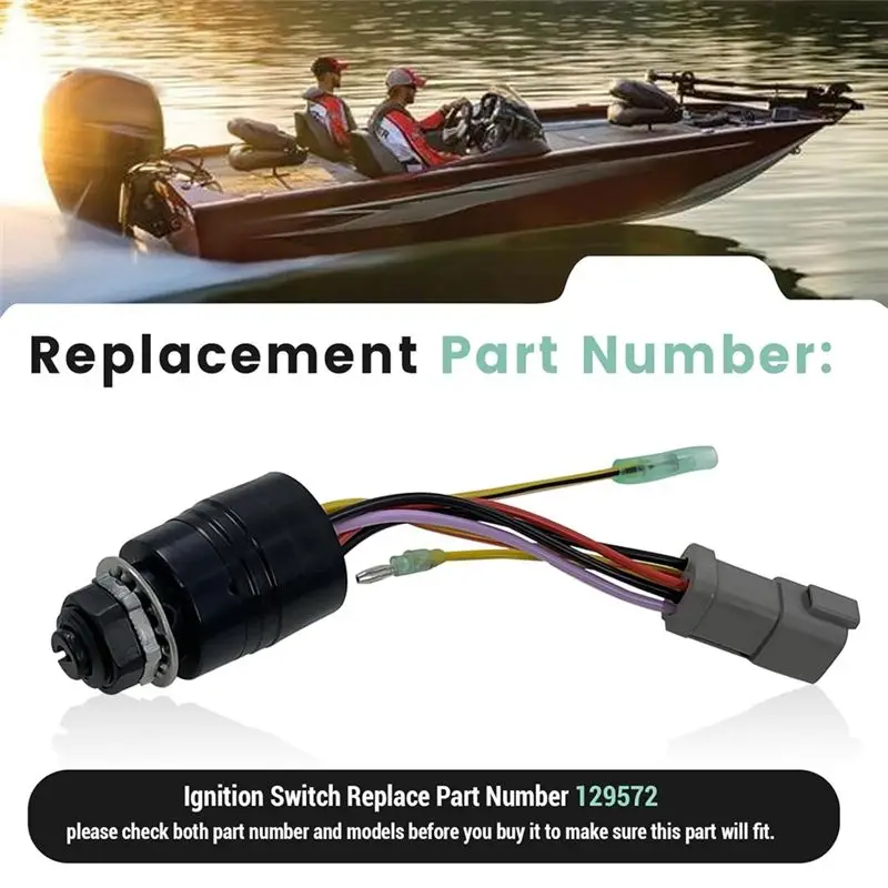 For Tracker Boats 129572 Ignition Switch, 1 Key, 3 Position 6 Wire Connectors Included