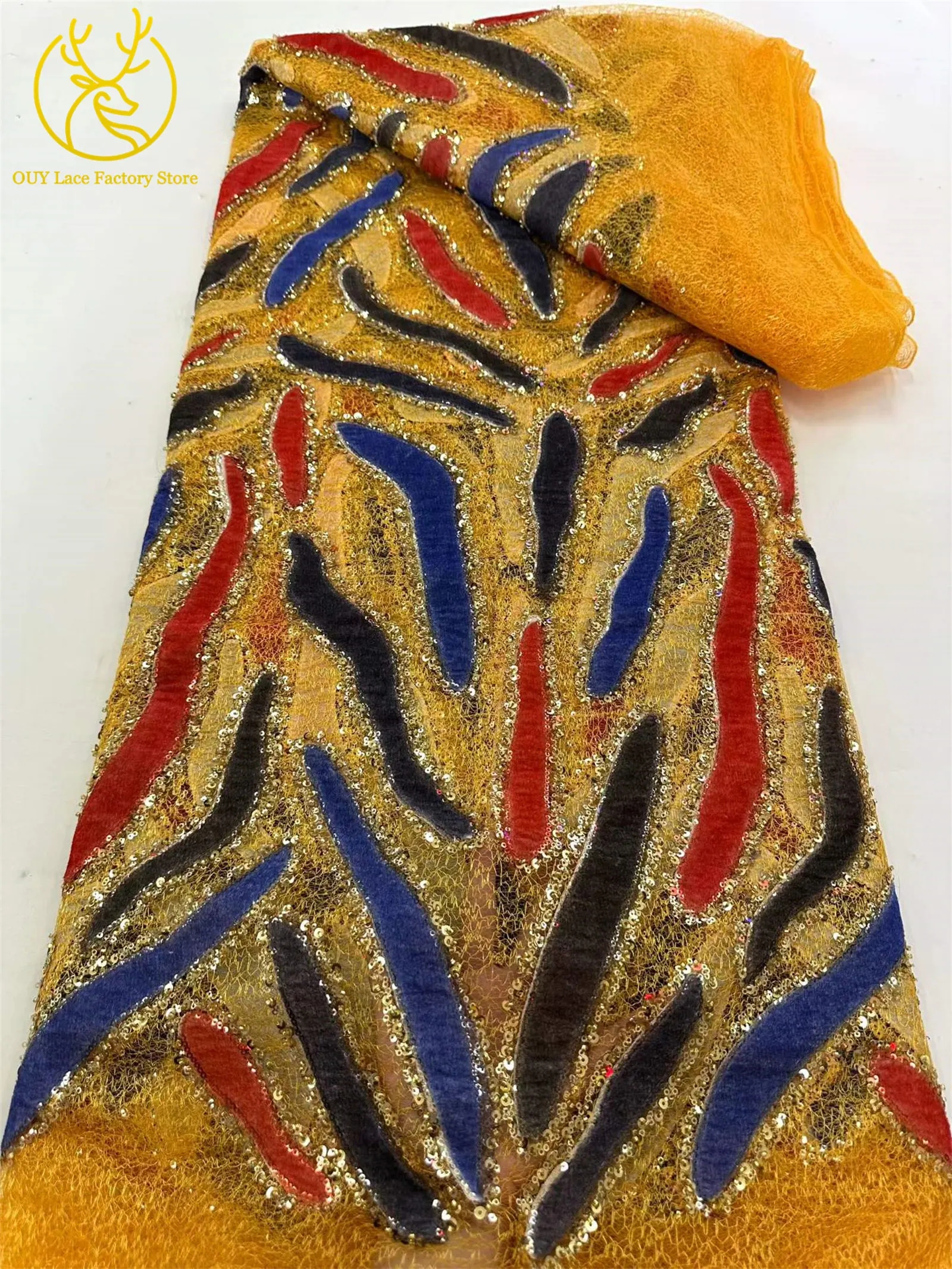 Neuester afrikanischer Gold-Groom-Pailletten-Spitzenstoff, luxuriöser französischer Perlen-Tüll-Spitzenstoff für nigerianische Hochzeitsfeiern, Abschlussbälle und Kleider zum Nähen – Detail 12