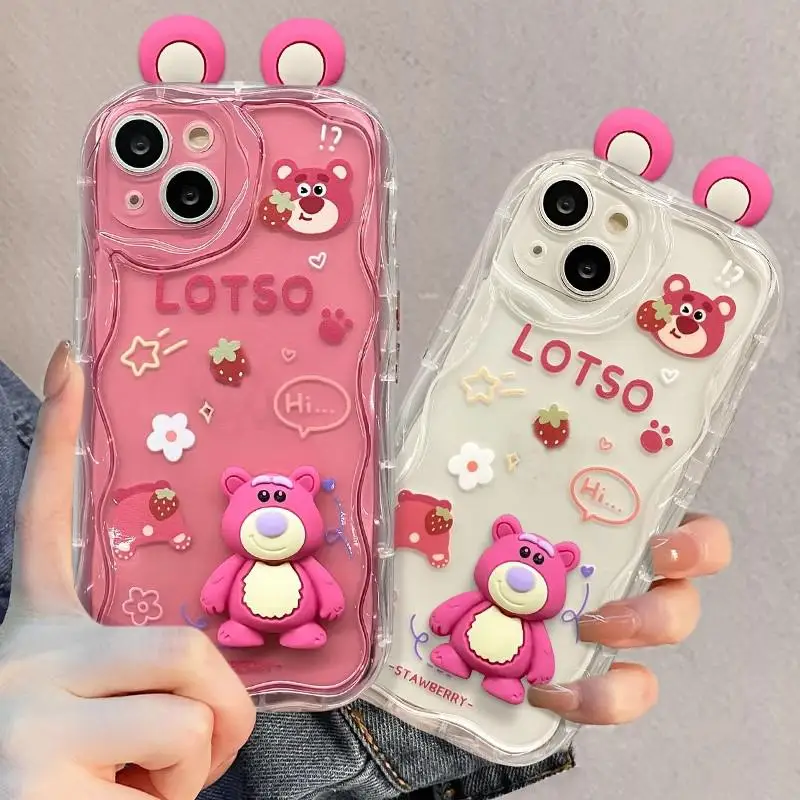 Lotso 3D Bear Ear Doll Cute Case For Samsung Galaxy S24 Ultra S23 A06 A55 A35 A34 A54 A53 A52 Cover Couqe Soft Silicone Transp