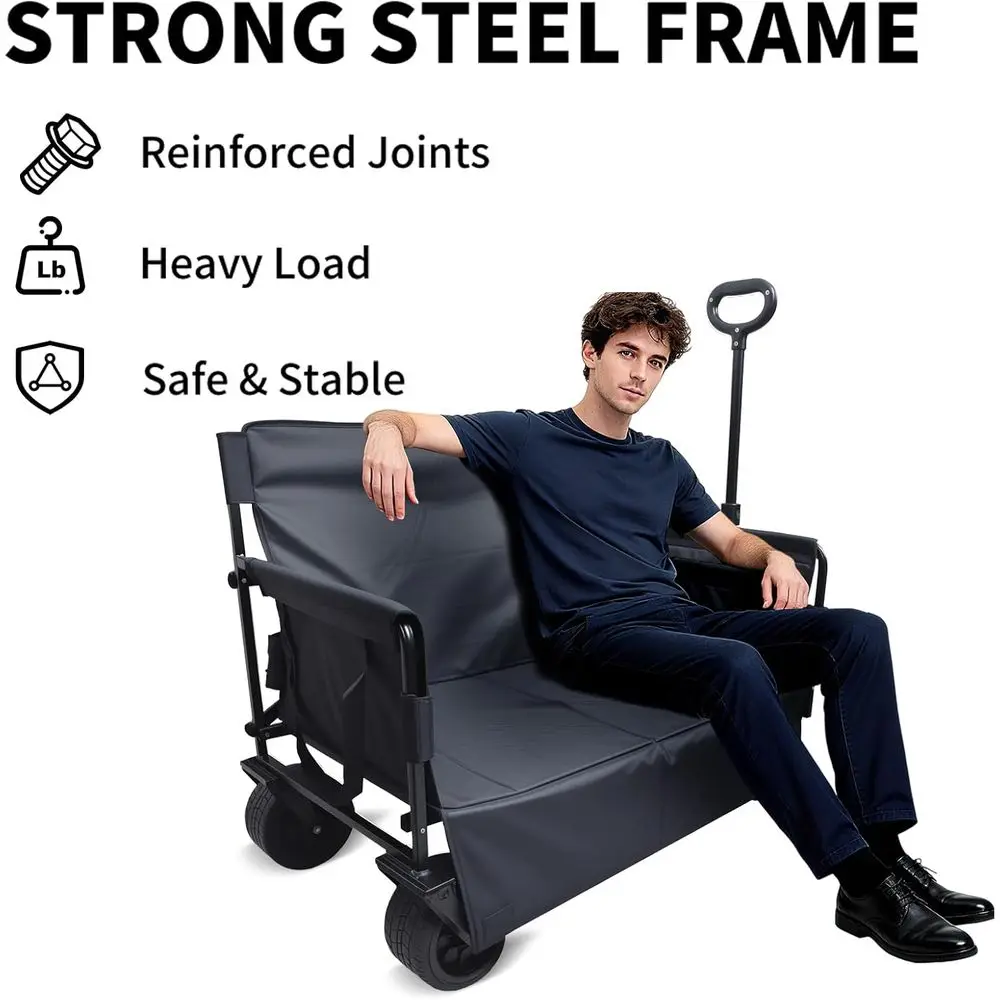 Folding Utility Wagon with 300L Capacity, 330LBS Load Bearing, Adjustable Handle for Outdoor Activities, Beach, Camping, and Sho