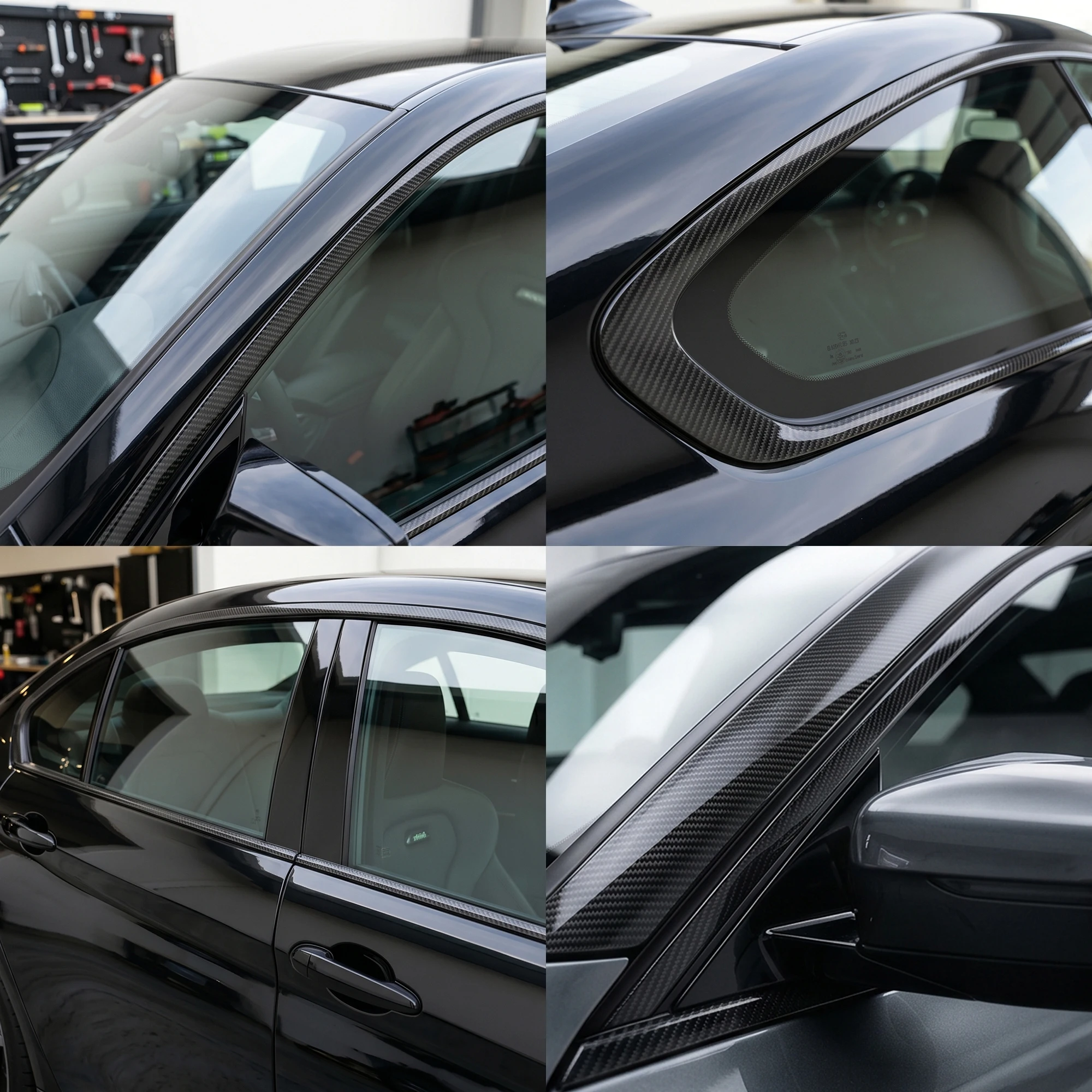 Glänzende PET 6D Carbonfaser Schwarze Auto-Fensterrahmen-Dekorfolie Vinyl Auto-Farbwechsel-Dekorationsfolie Luftblasenfrei – Detail 8