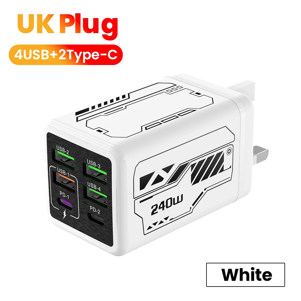 240 W 6 Poorten 4 USB + 2 Type C Super Snel Opladen Mobiele Telefoon Oplader USB3.0 PD3.0 EU/UK/US Oplader Voor Iphone 17 16 Samsung POCO