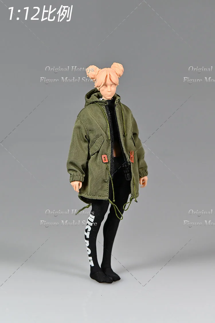 Versão militar Trench Coat, Roupas de Soldado Feminino, Solto Jaqueta de Trabalho, Action Figure Boneca, Escala 1:12, Fit 6"