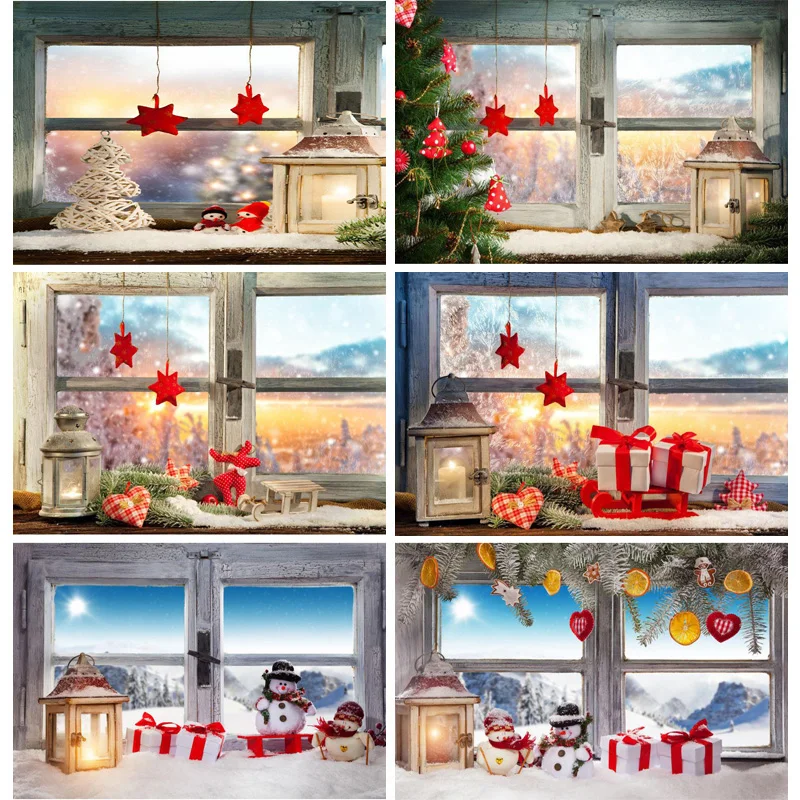 SHUOZHIKE Art Fabric Christmas day Photography Backdrops Prop Christmas gift Windows theme Photo Studio Background XTW-05