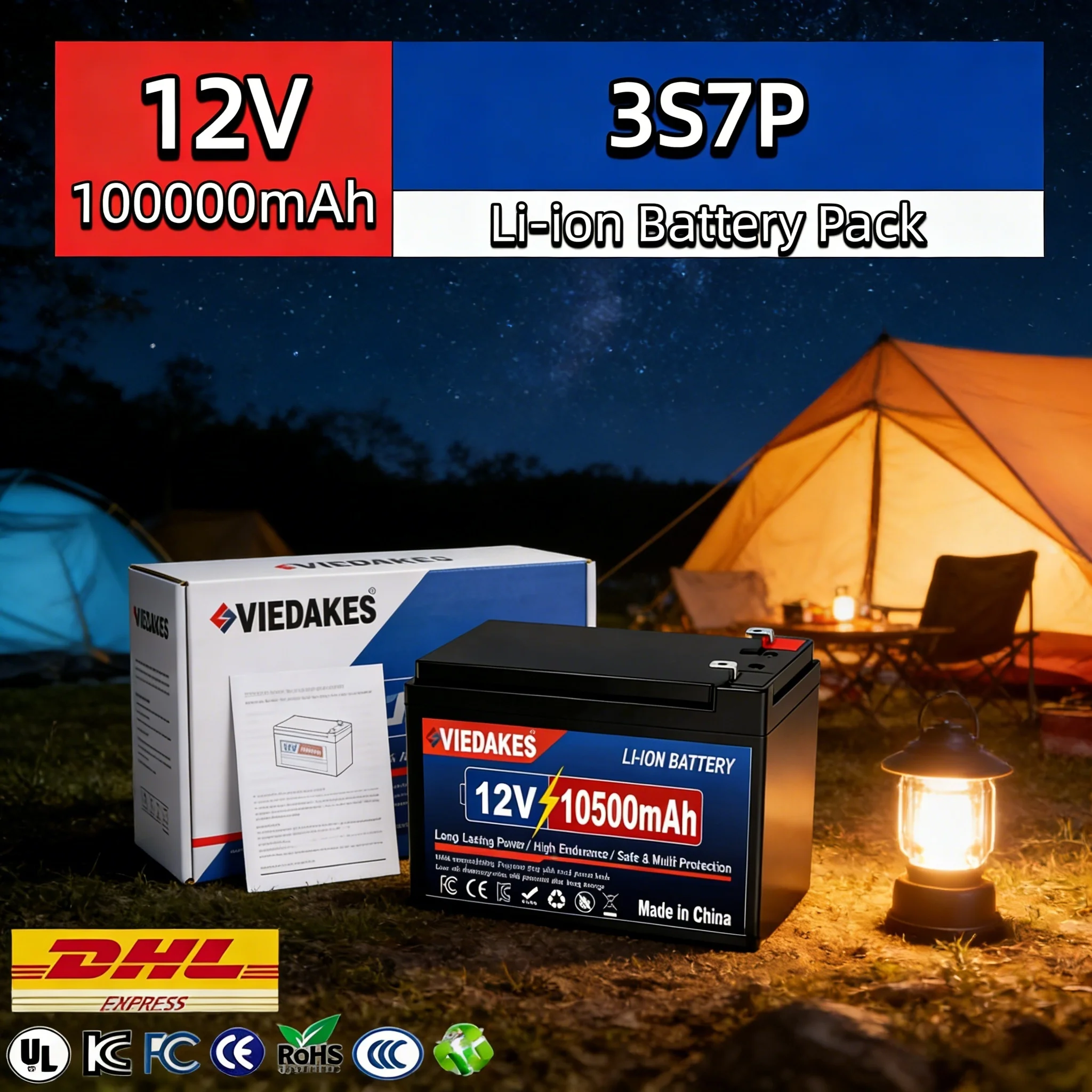 

VIEDAKES Brand New 3S7P 12V 100Ah LiFePO4 18650 Battery Pack Power Bank with BMS for RV Camping Solar System