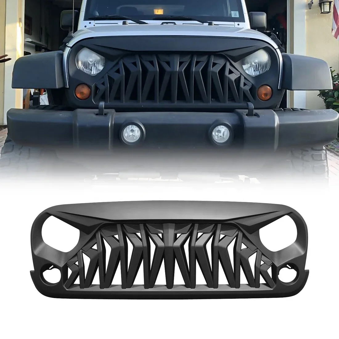 

Car Grills For 2007-2018 Jeep Wrangler JK JKU Grill Front Shark Grille Matte Black ABS