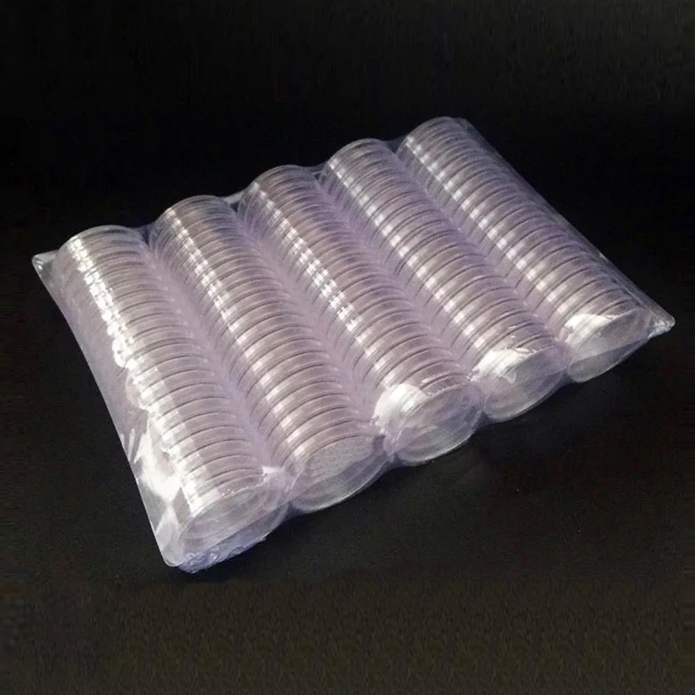 100 Stuks 16/18/20/21/23/24/26/28/30/33/38mm Plastics Transparante Ronde Munt Capsules Munt Collectie Houder Opslag Container