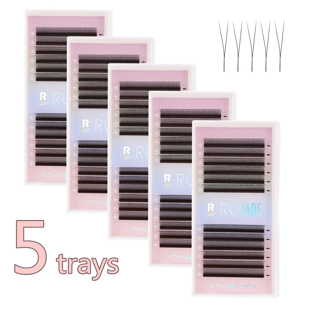 

RUJADE 5 trays/lot Single Tip Thin Y-shaped Eyelash Extension Premium PBT YY Lashes Ultra Soft Featherlight False Mink Eyelashes