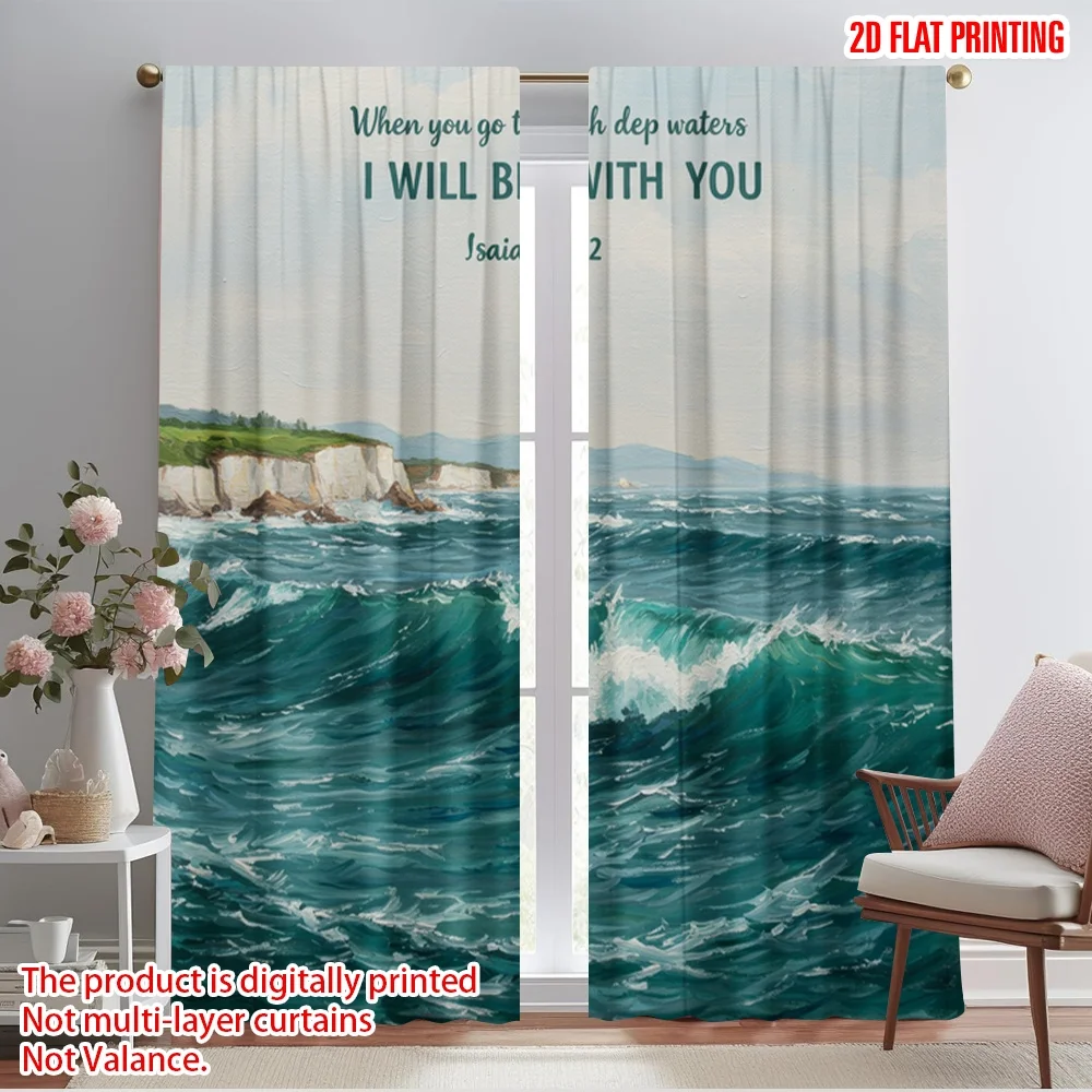 

2pcs 2D flat printing Window Treatment Curtains When you go through deep waters I will be with you Isaiah 43 2 Polyester Without