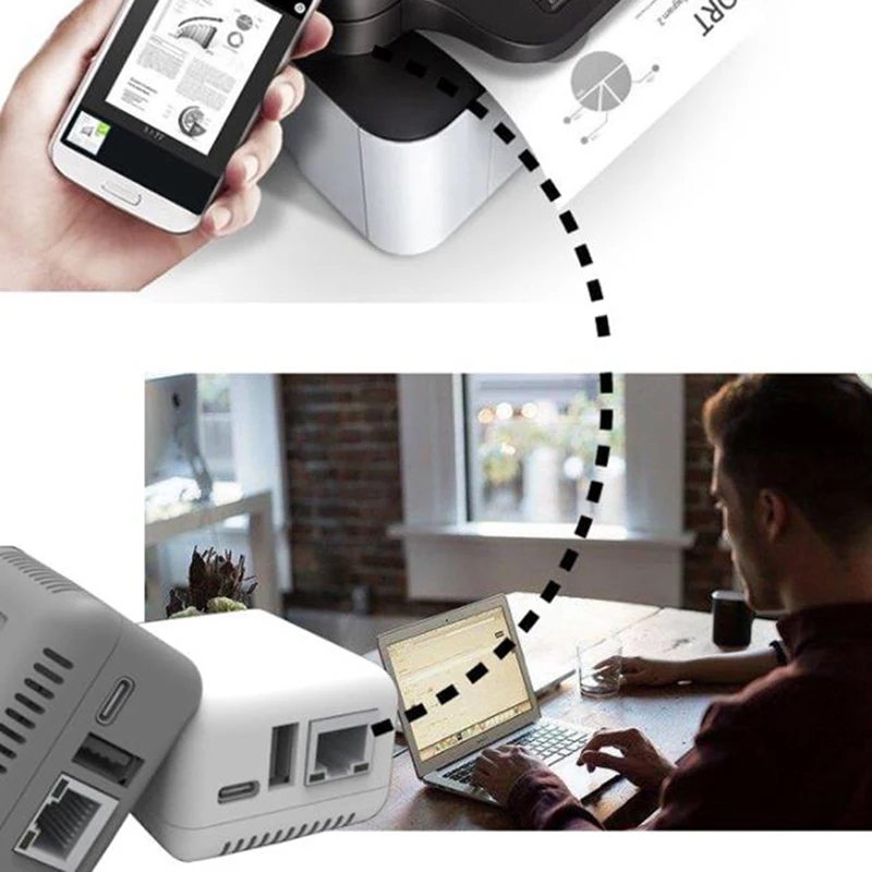1PC Wireless Print Server Mini NP330 Network USB 2.0 Print Server （Network/WIFI/BT/WIFI Cloud Printing Version）-F(x)