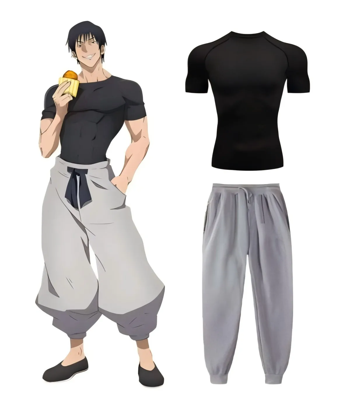 Anime Jujutsu Kaisen Toji Compression Shirt Set Casual Performance Set Men's Athletic Workout Quick Dry Tee+Sweatpants Unisex
