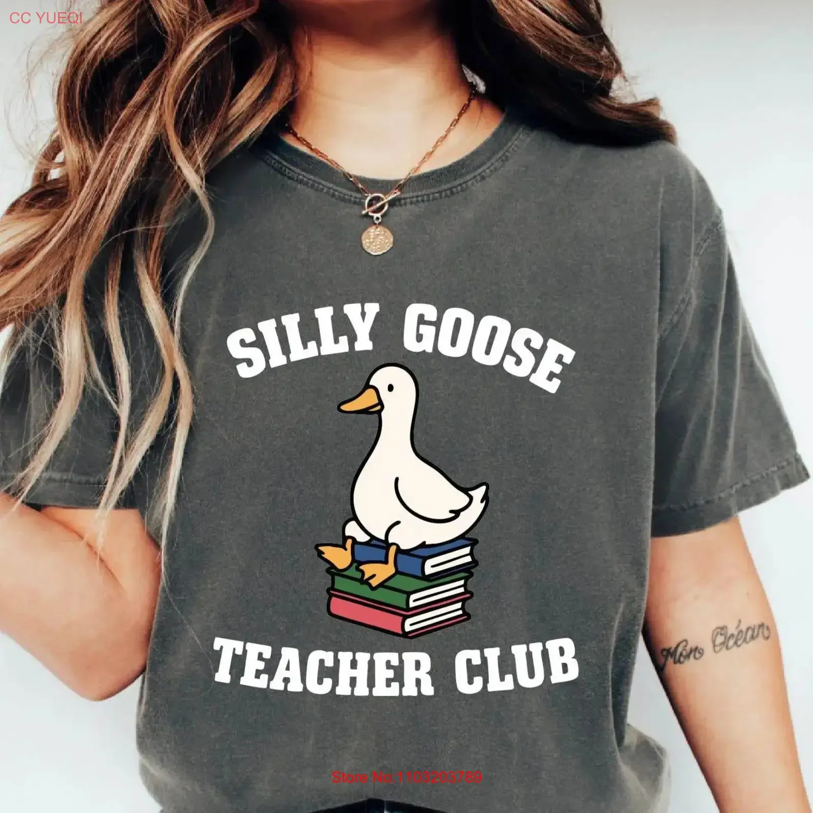 T-shirt Silly Goose Teacher Club, vintage, délavé, unisexe, décontracté, confortable, pour un usage quotidien, légèrement graphique