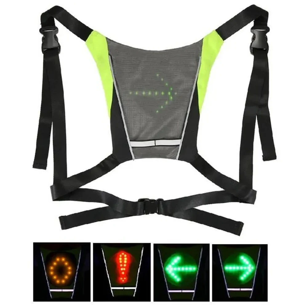 Backpack LED Turn Signal Vest Vest USB Rechargeable Reflective with Remote Control Adjustable StrapsDirection Indicator Cycling
