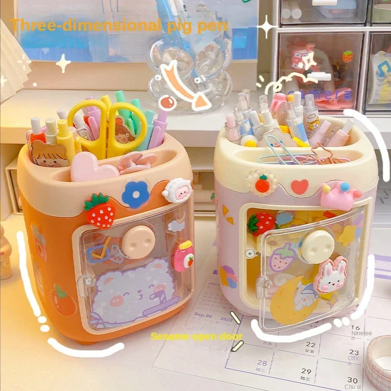 CartoonPen Holder Cute Girl Heart Creative Fashion Style Office Study StationeryStorageBox Desktop Multi-function SchoolSupplies