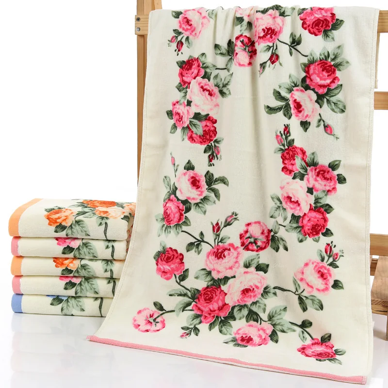 Soft Peony Flower Printing Towels Quick Dry Bathroom Towels Face Cloth Home Textile Hotel Supplies 2024 New