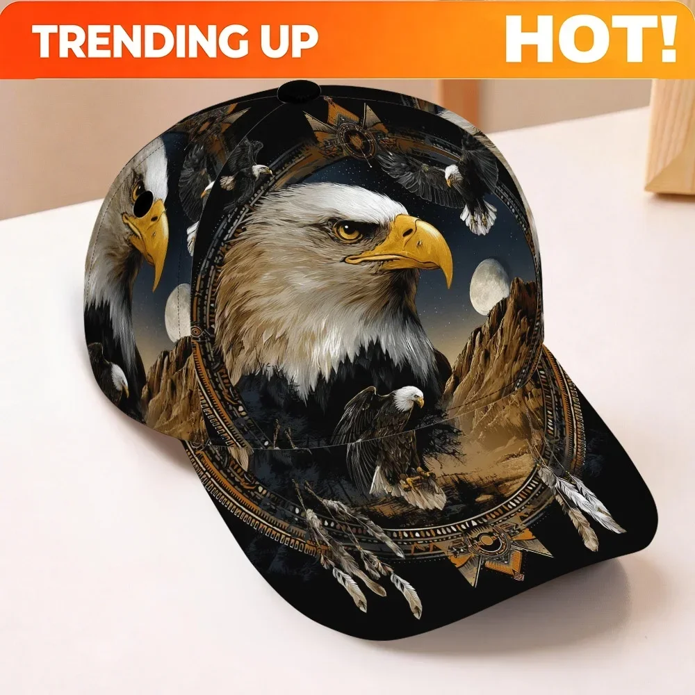 Custom Hats 1pc, 2D Flat Big Bird And Moon Sky Print Classic Baseball Cap - Adjustable Duckbill Hat, Lightweight Polyester