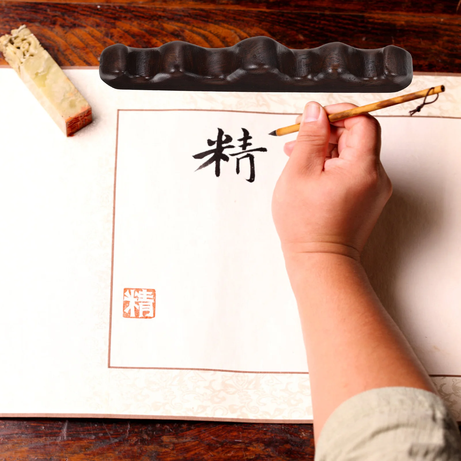 

Sandalwood Pen Holder Mountain Shape Calligraphy Brush Support Ink Pen Stand Desktop Organizer Practical