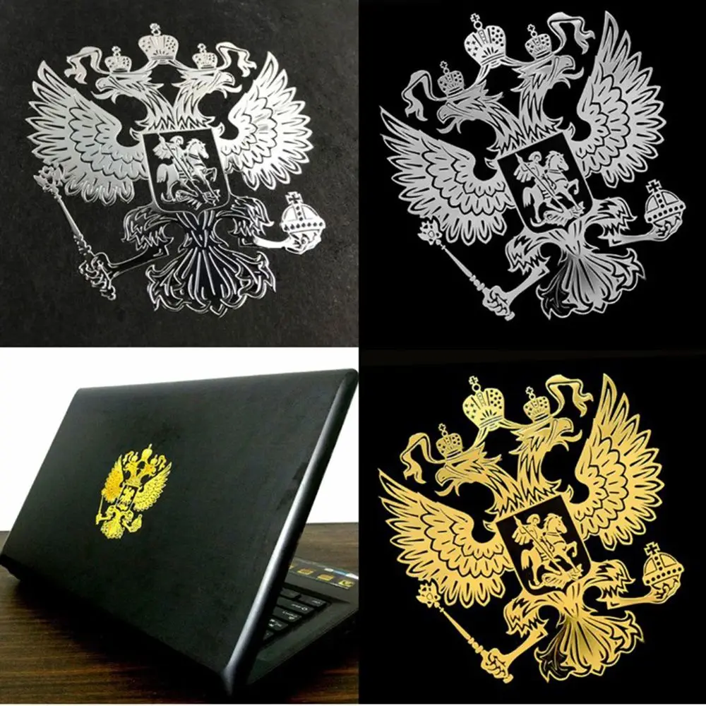 

Gold and Silver Auto Decals Laptop Sticker Car Stickers Federation Eagle Emblem Nickel Metal Coat of Arms of Russia