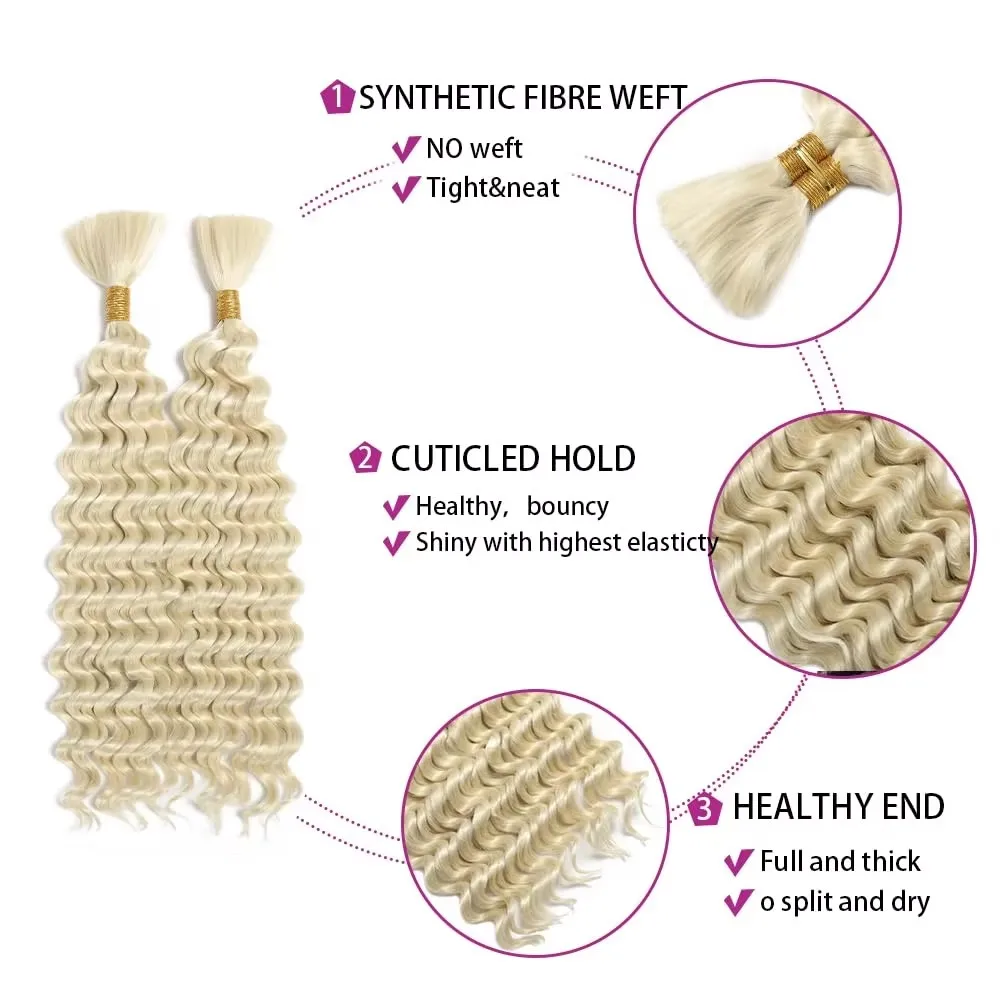 Deep Wave Human Braiding Hair for Boho Braids Honey Blonde Bulk Human Hair for Braiding Wet and Wavy Curly Human Hair Braiding