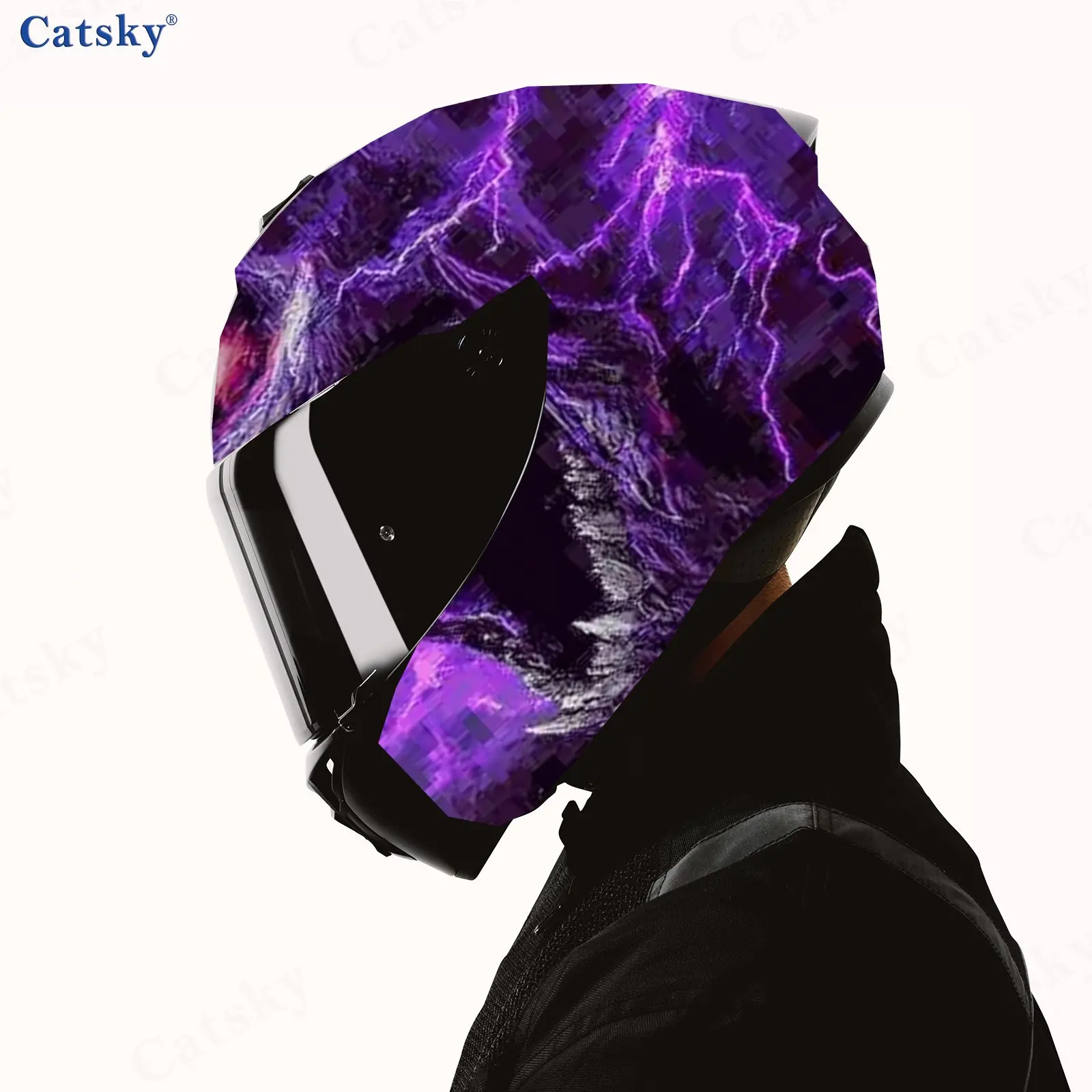 Purple Lightning Demon PVC material self adhesive waterproof motorcycle helmet sticker, paste firmly and do not fall, waterproof