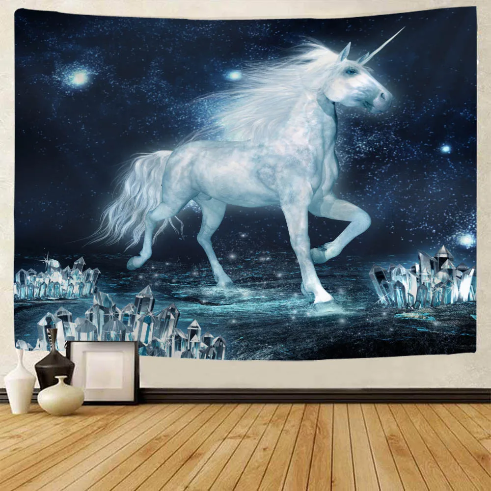 Fantasy scenery printed fabric large tapestry angel unicorn wall hanging bohemian bedroom living room wall art decoration