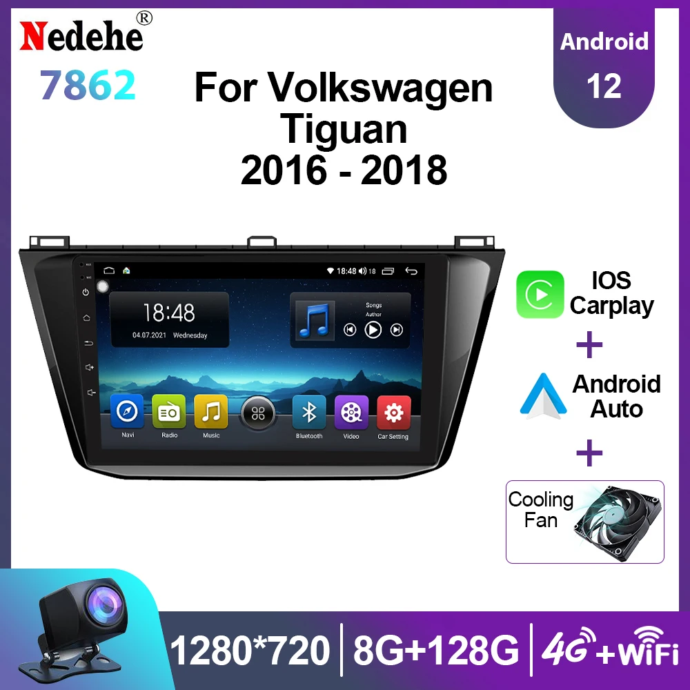 Car Radio Android Carplay Multimedia Player For VW Volkswagen Tiguan 2 Mk 2016-2018 Stereo Autoradio 8G+128G GPS Navigation DSP