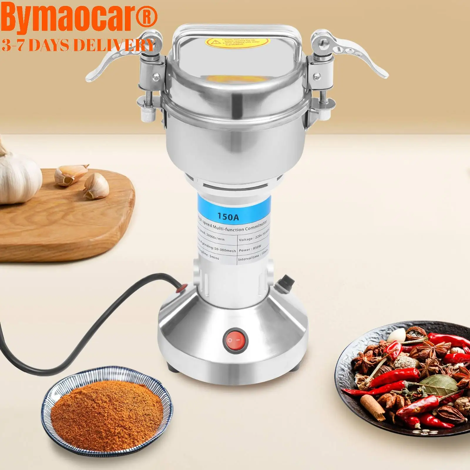 Penggiling Biji-bijian Listrik 150g, Mesin Penggiling Multifungsi Berkecepatan Tinggi dari Baja Tahan Karat, 180 Derajat Miring, Bubuk Super Halus untuk Dapur