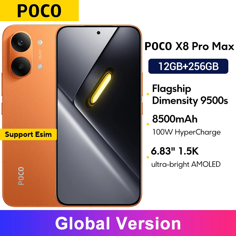 Global Version POCO X8 Pro Max Orange 8500mAh Dimensity 9500s