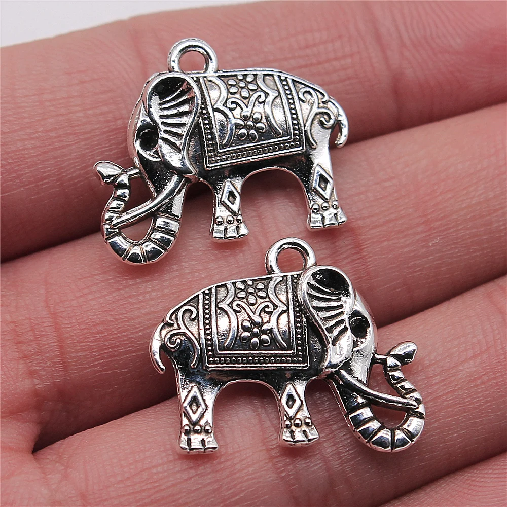 

Wholesale 50pcs/bag 20x24mm Double Sided Thai Elephant Pendant Charms Wholesale Antique Silver Color Jewelry Findings