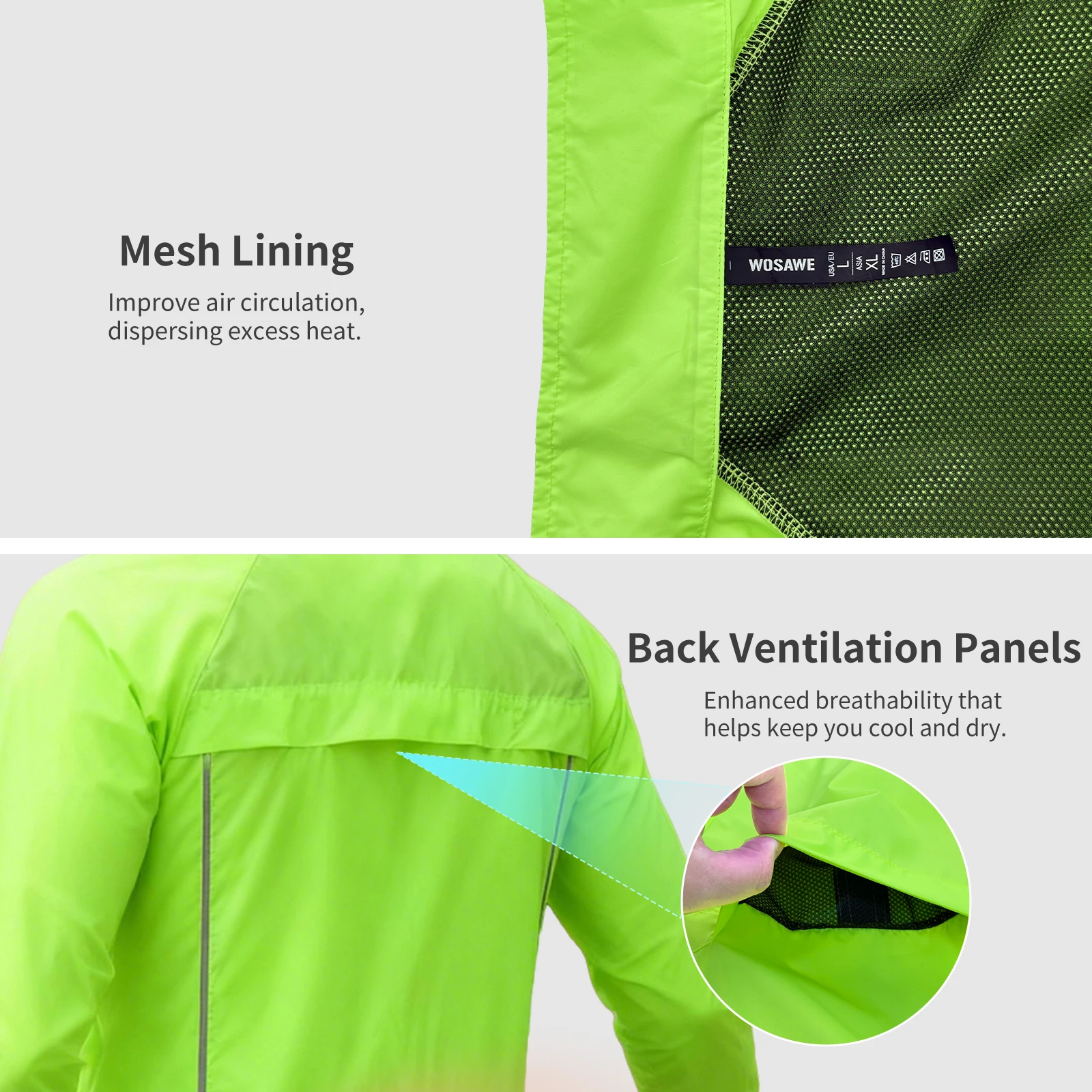 WOSAWE Reflective Men\'s Cycling Jackets Windproof Riding Bicycle Clothing Windbreaker Outdoor Sports Running MTB Bike Mesh Vest