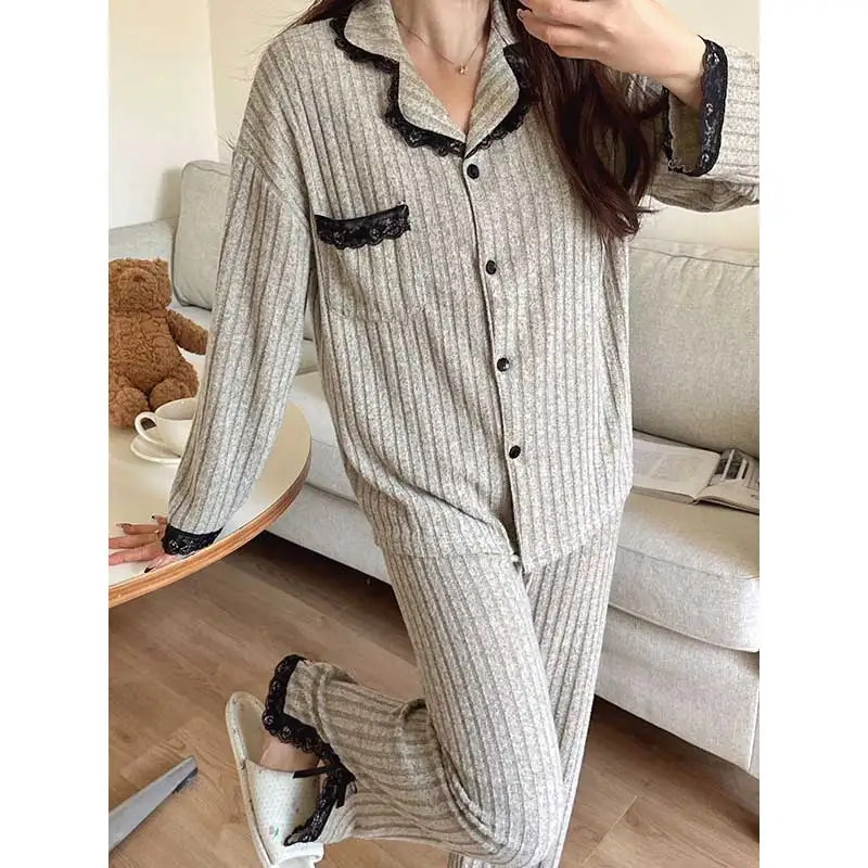 

Комплекты пижам больших размеров для женщин: шерстяные, теплые, классические, с длинными брюками, на шнурке, с карманами, до щиколотки, для осени и зимы