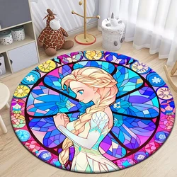 Frozen Elsa Princess HD Cartoon Round Carpet for kids Living Room Rugs Camping Picnic Mats Flannel Anti-Slip Rug Yoga Mat Gifts