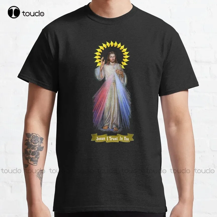 

Jesus Divine Mercy - Jesus I Trust In You Classic T-Shirt Graphic Shirts Custom Aldult Teen Unisex Digital Printing Tee Shirt
