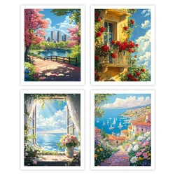 GATYZTORY Painting By Number Adults New Flower scenery Oil Framed Wall Art Modern Paint Kit Coloring By Numbers Art Supplies Kit