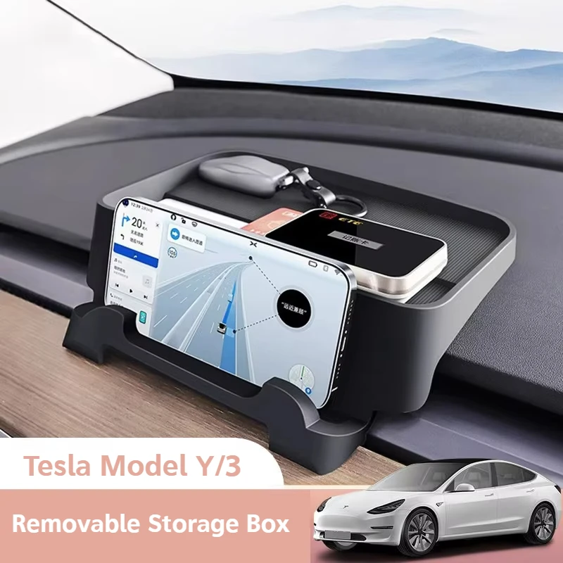 

For Tesla Model 3/Y Highland 2024 Dashboard Storage Box Silicone Glasses and Key Tray Center Console Organizer Bracket Storage