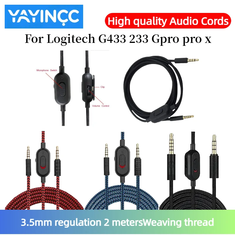 

YAYINCC 200cm Portable Headphone Cable Audio Cord Line For Logitech G433/G233/G Pro/G Pro X Earphones Audio Cords Accessories