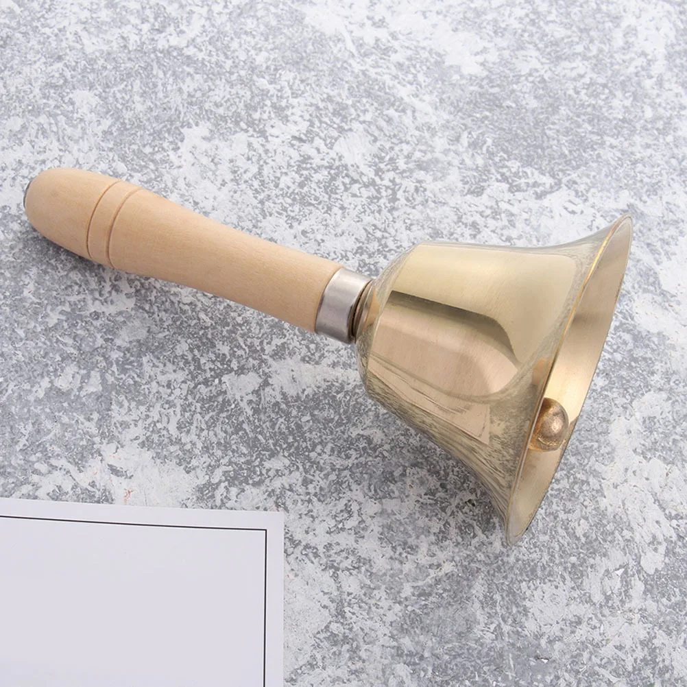 

Solid Brass Loud Hand Call Bell with Wooden Handle Handheld Ringing Bell for Outdoor Camping Safety