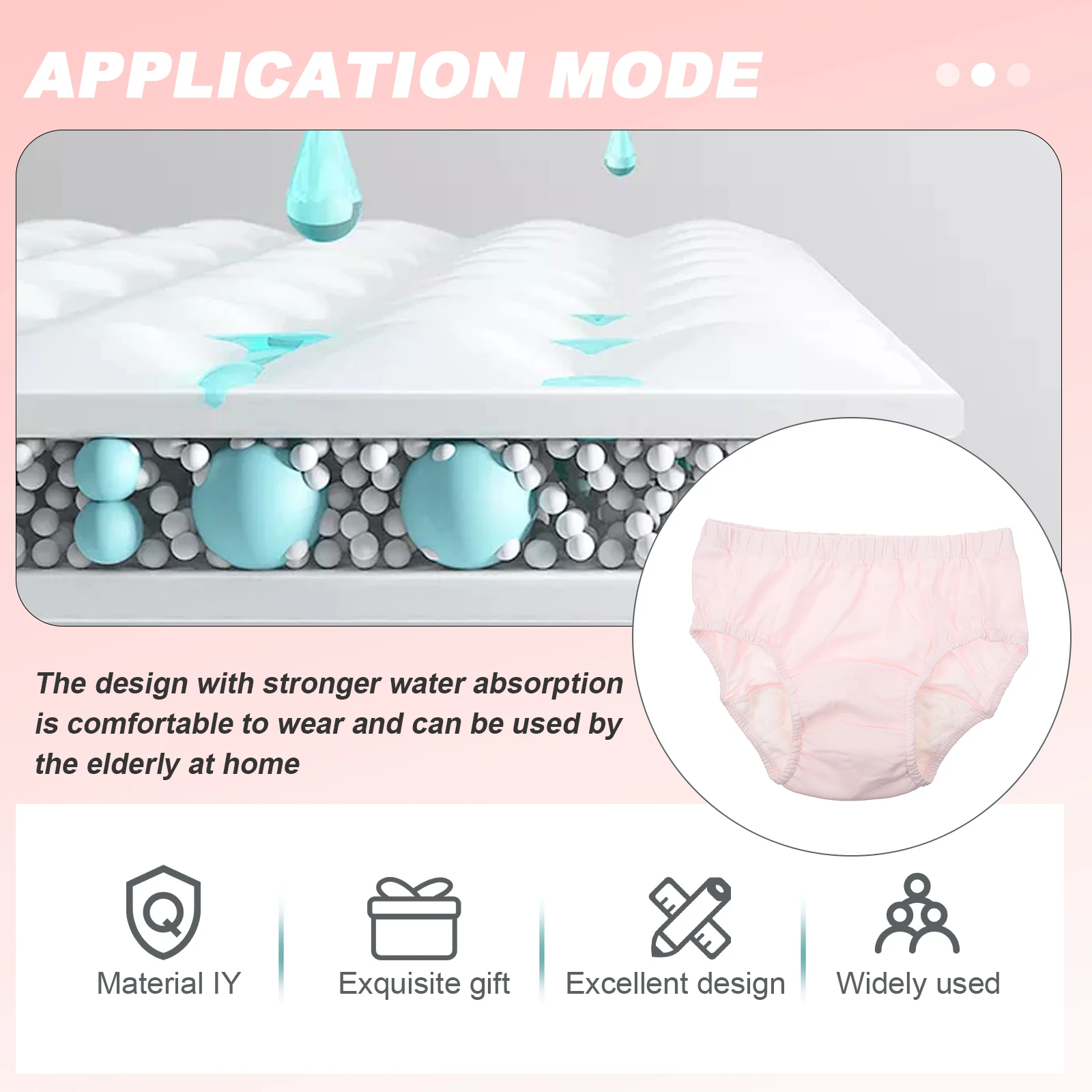 

Urine-proof Care Pants Adult Incontinence Diaper Waterproof Washable Leakproof M Size Pale Pink Easy Wear Durable for Elderly