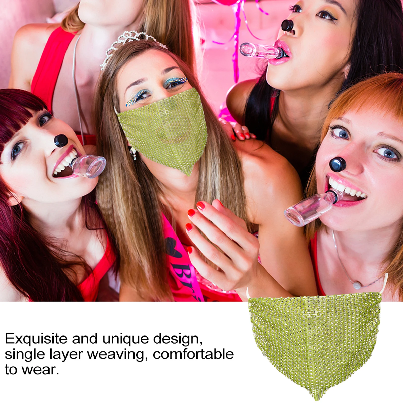 

Drill Mask Rhinestone Decorated Fashionable Fishnet Style Comfortable Elastic Design Halloween Masquerade Ball Party Holiday