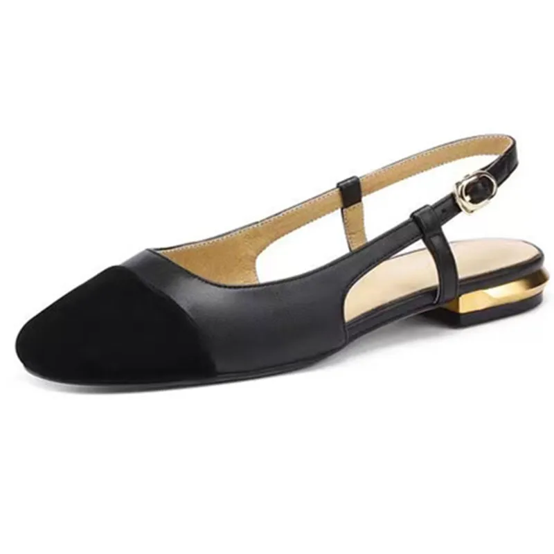 Sandali Slingback donna colore misto cinturino fibbia retrò tacco basso scarpe femminili Concise per il tempo libero scarpe firmate Comefortable all'aperto