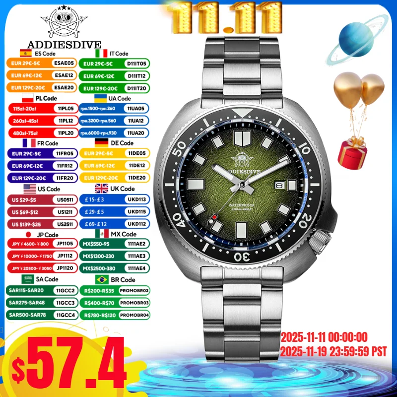 

ADDIESDIVE NEW Men Watch Sapphire Glass BGW9 Super Luminous 20Bar Waterproof AD2511 reloj hombre Quartz Watch Relogio Masculino